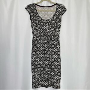 Boden Cap Sleeve Midi Dress in Black & Cream size 2